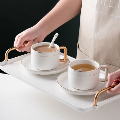 350ml 11.84oz Gold Rimmed Cappuccino Cups And Saucers Perfect For Afternoon Tea Time