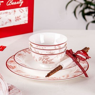 Business Gifts Technique Under Glazed Porcelain Dinner Set For Red Spring Festival